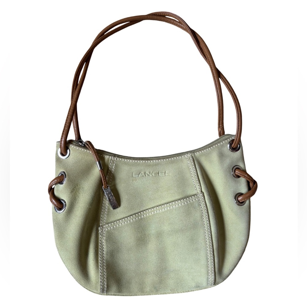 LANCEL Green Suede Shoulder Bag
